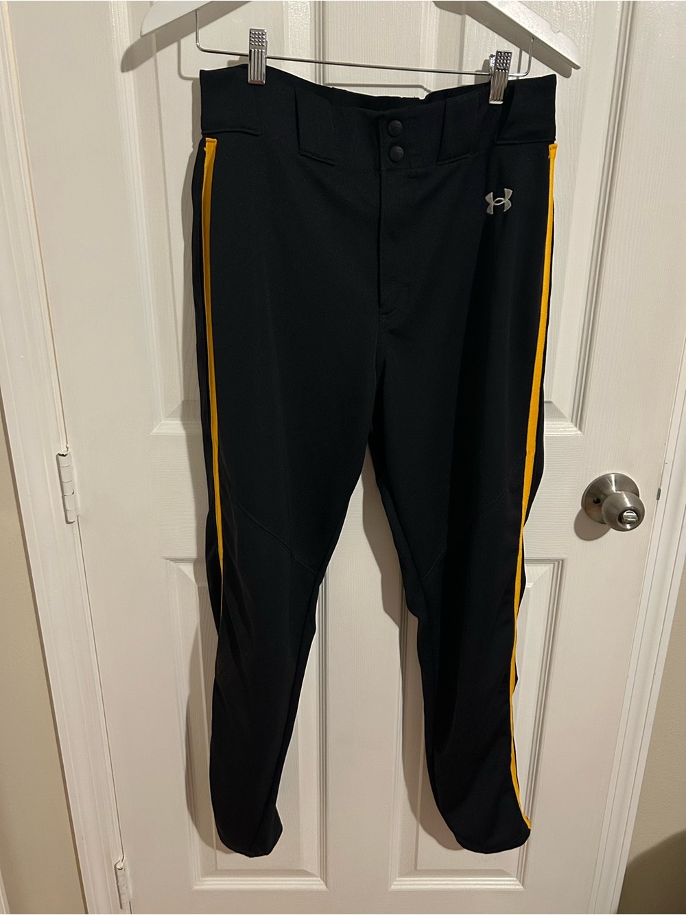 Under Armour Black Baseball Pants with Yellow Side Stripe